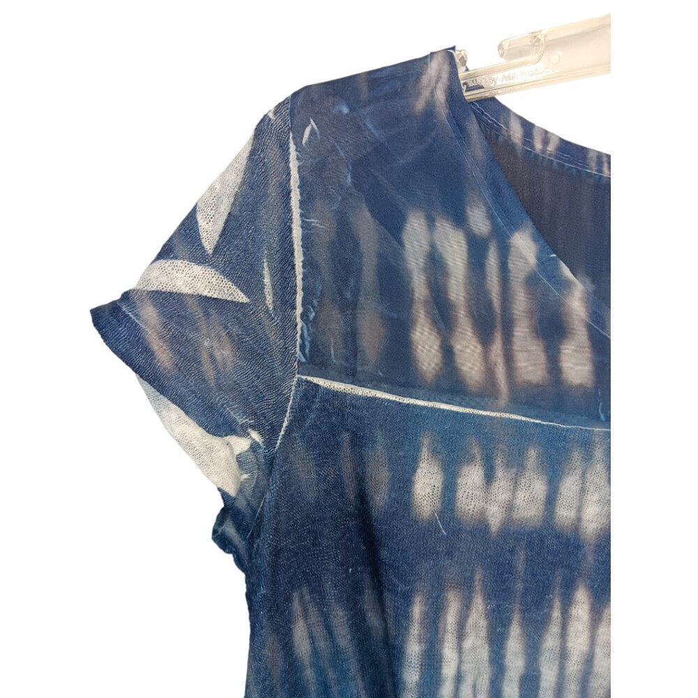 Women's Short Sleeve Tie-Dyed Tunic Top-MEDIUM-Casual Loose Fit-Long- Semi-Sheer - Picture 3 of 10